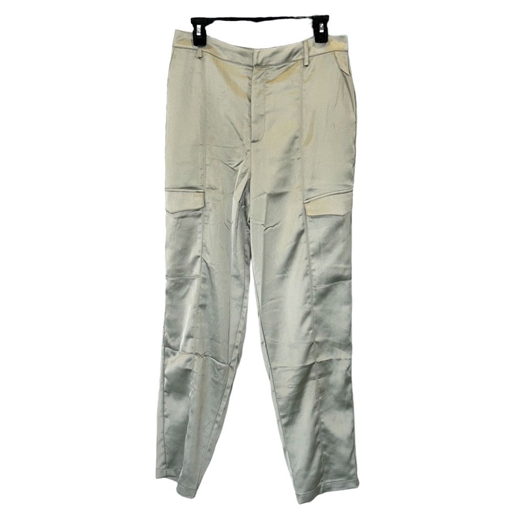 NWT House of Harlow 1960 Light Green Satin Cargo Carpenter Straight Pants - 10